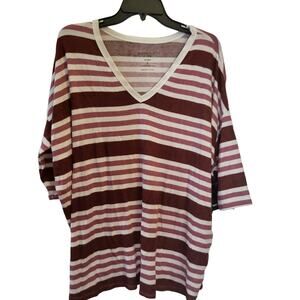 Torrid Super Soft Pink Striped Plush V Neck Dropped Sleeve Shirt L NEW